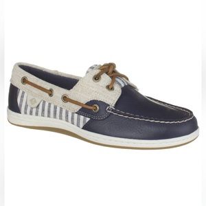 Sperry Top Slider Leather Canvas Navy Boat Shoe 7